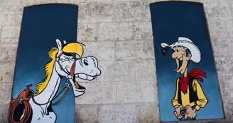 Mur peint "Lucky Luke, les Dalton et Jolly Jumper"